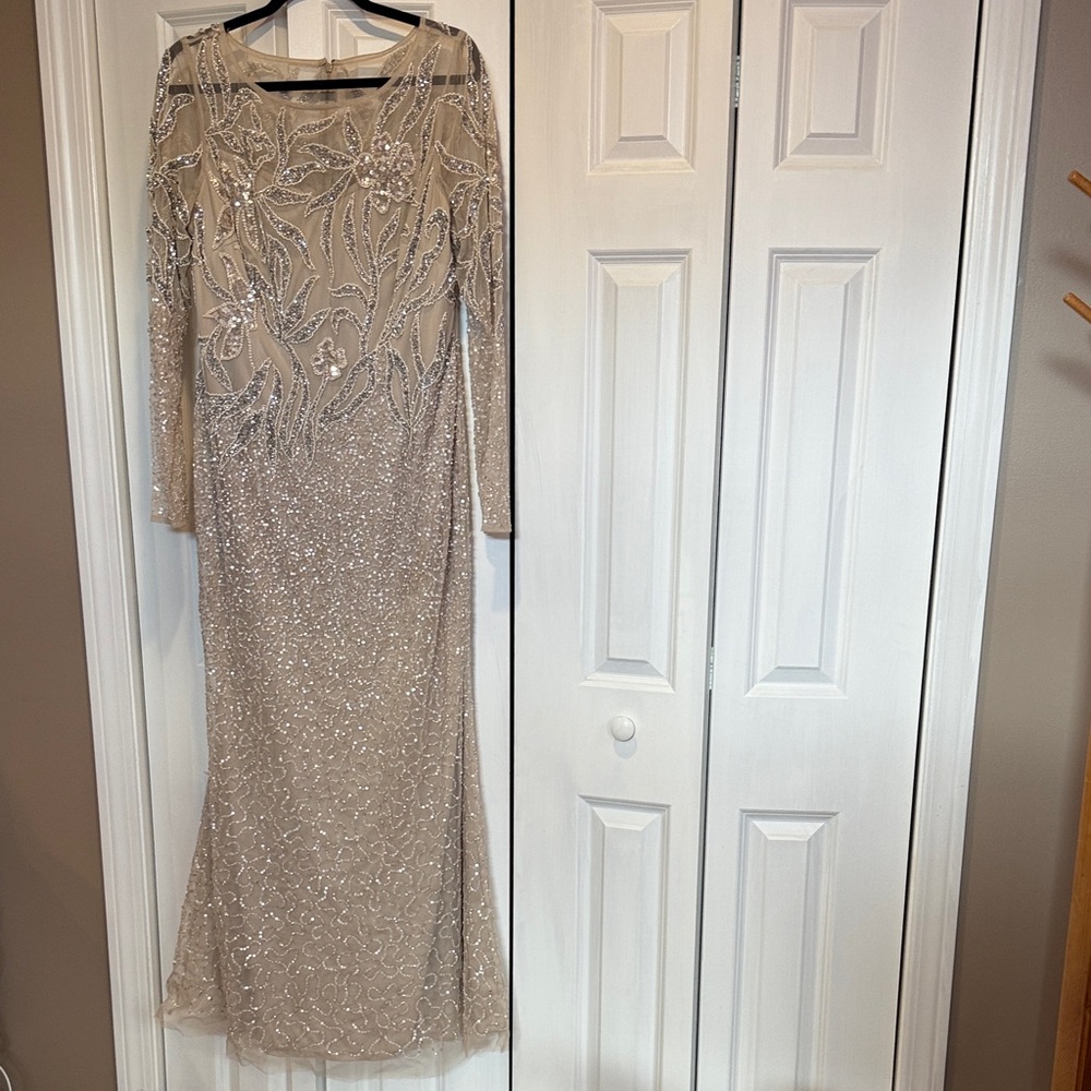 Adrianna Papell Champagne Long Sleeve Gown